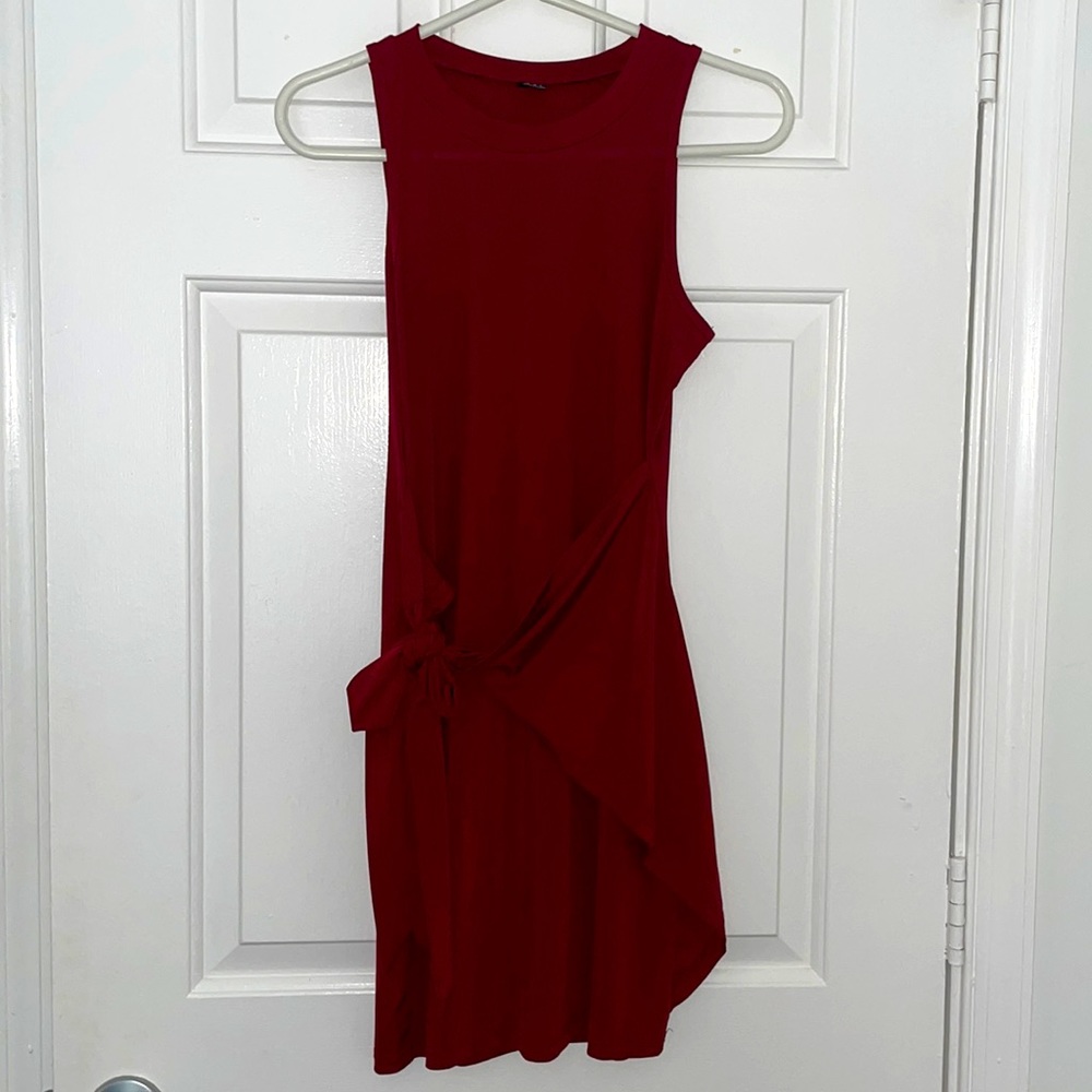 Tie front fitted red dress